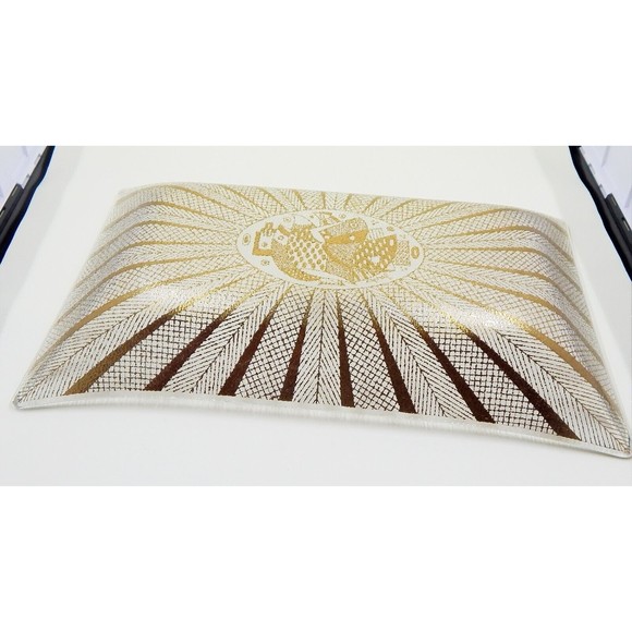 Georges Briard Glass Gold Abstract Bird Dove Herringbone Plate Tray 11 Inch - Picture 8 of 12